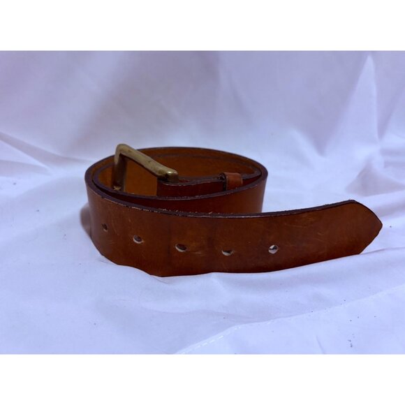 Vintage Ralph Lauren Leather Belt 28 Brass Wide Buckle Full Grain Leather Cognac - Picture 2 of 8